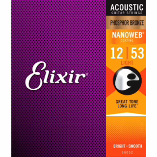 Струны для гитары Elixir 16052 Nanoweb Phosphor Bronze Acoustic Light (12-53) (240663)