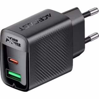 Зарядное устройство Acefast 2xUSB 30W (USB-C+USB-A) Gan A98 Black (6974316283263)