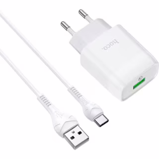 Зарядное устройство HOCO C72Q Glorious USB QC3.0 + cable USB to USB-C 18W White (6931474732552)