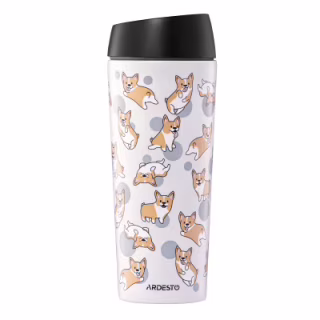 Термокружка Ardesto Coffee Time Animals Corgi 450мл, нержавіюча сталь, сірий (AR2645CR)