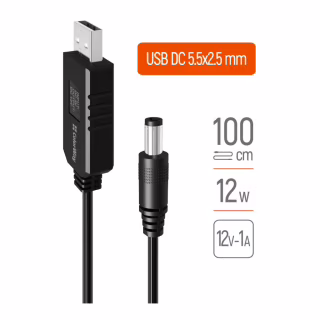 Кабель живлення USB to DC 5.5x2.5mm 12V 1.0m black ColorWay (CW-CBUD067-BK)