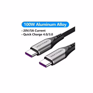 Дата кабель USB-C to USB-C 1.0m 5A aluminum gray Vention (TAEHF)