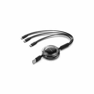 Дата кабель USB 2.0 AM to 2xUSB-C + Lightning 1.0m 3.5A retractable Vention (TRJBBE)