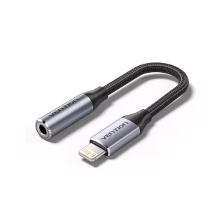 Переходник Lightning to 3.5mm 0.1m cotton braided aluminum gray Vention (BMBHA)