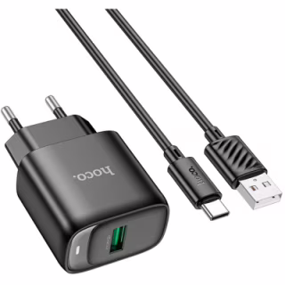 Зарядний пристрій HOCO C140A Smart USB QC3.0 + cable USB to USB-C Black (6942007627825)