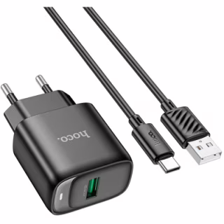 Зарядное устройство HOCO C140A Smart USB QC3.0 + cable USB to USB-C Black (6942007627825)
