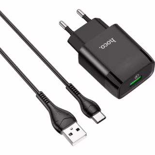 Зарядное устройство HOCO C72Q Glorious USB QC3.0 + cable USB to USB-C 18W Black (6931474732545)