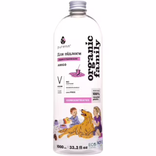 Засіб для миття підлоги Purenn Organic Family Amigo Animal Friendly неароматизований, антибактеріальний 1 л (4751024880166)