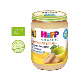 Детское пюре HiPP Яблоки с бананами и печеньем Фрукты и злаки, 190 г (9062300132479)