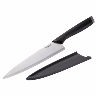 Кухонный нож Tefal Comfort, 20см, з чохлом, нержавіюча сталь, пластик, чорний (K2213244)