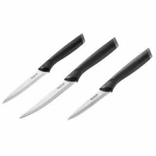 Набор ножей Tefal Essential 3шт, нержавіюча сталь, пластик, чорний (K2219455)