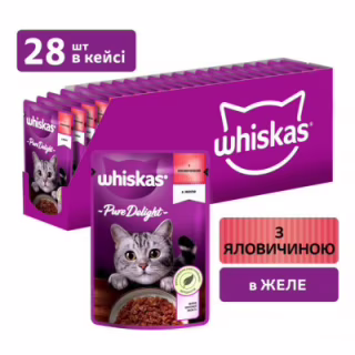 Вологий корм для кішок Whiskas Pure Delight з яловичиною в желе 85 г (5900951263194)