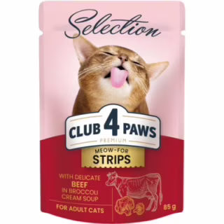 Влажный корм для кошек Club 4 Paws Selection Плюс Полоски с говядиной в крем супе из брокколи 85 г (4820215368100)
