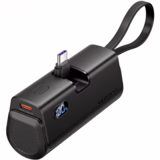 Батарея универсальная Vention 4800mAh 22,5W PD, USB-C In/Out, LED display, with built-in USB-C cable Black (FHQB0)