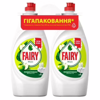 Засіб для ручного миття посуду Fairy Зелене яблуко 2 x 900 мл (8006530210904)
