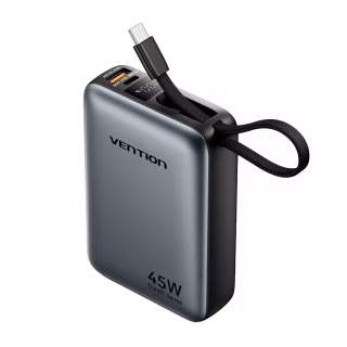 Батарея универсальная Vention 20000 mAh 45W Mini with Built-in USB-C Cable Gray (FHGH0)