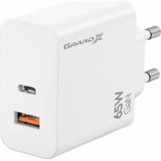 Зарядное устройство Grand-X GaN 1xUSB-C + 1xUSB 65W PD3.0 QC4.0 AFC SCP FCP white (CH-960W)