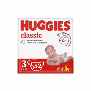Підгузки Huggies Classic 3 (4-9кг) Jumbo 52 шт (5029053579788)