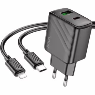 Зарядное устройство HOCO CS23A USB-C PD30W + 1xUSB QC3.0 + cable USB-C to Lightning black (6942007609951)