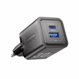 Зарядний пристрій Vention 1xUSB-C PD30W + 1xUSB QC3.0 30W GaN black (FEQB0-EU)