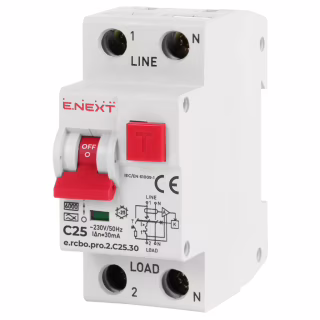 Диференціальний автоматичний вимикач E.NEXT 1-п.+N e.rcbo.pro. C 25А 30мА (p0720010)