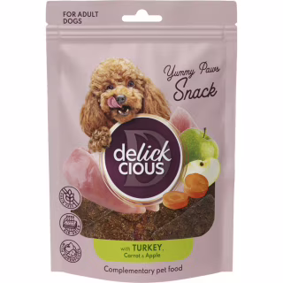 Ласощі для собак Delickcious з індичкою, морквою і яблуком 80 г (4820269147331)
