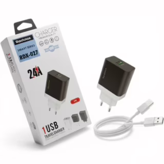 Мережевий зарядний пристрій REDDAX RDX-027 (12W, 2.4 A, USB) + кабель MicroUSB, White/Gray