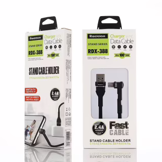 Кабель Reddax RDX-388 Lightning/iPhone з функцією тримача (1 м, 2.4A, тканина), Black