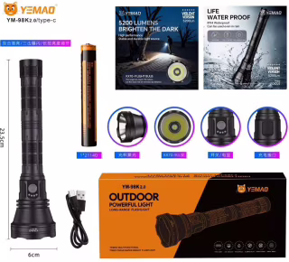 Ручний ліхтар YEMAO YM-98K2.0, 2840LM, TG LED, Zoom, 1x21140 акум, TYPE-C