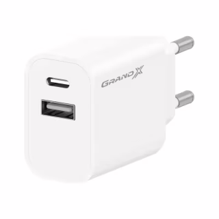 Зарядное устройство Grand-X 1xUSB-C + 1xUSB 21W OCP white (CH-21W)