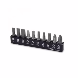 Набор бит Toptul для шуруповерта 1/4" 10ед. (PH,SL,Torx,SQ) (GAAV1001)