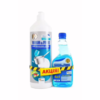 Набор бытовой химии Wash&Free Средство для мытья посуды Алоэ и лесная земляника 1000 г + Средство для мытья стекла 500 мл (9200000987764)