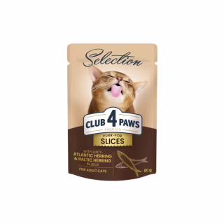 Влажный корм для кошек Club 4 Paws Paws Selection Премиум Кусочки с селедкой и салакой в желе 80 г (4820215368025)