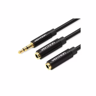 Кабель мультимедийный 3.5mm M to 2x3.5mm F 0.3m black Vention (BBWBY)