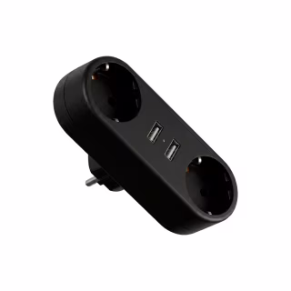 Сетевой разветвитель EUROELECTRIC X2 16A 2xUSB Black с заземлением (EE-2/2USB-16A(black))