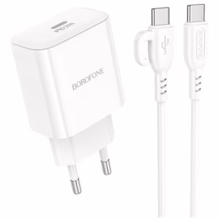 Зарядное устройство BOROFONE BA81A USB-C PD20W + cable USB-C to USB-C White (6941991108204)