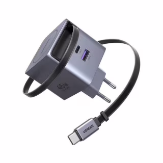 Зарядний пристрій Ugreen USB-C PD45W GaN + cable USB-C to USB-C retractable (65822)