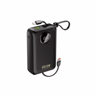 Батарея универсальная Dudao 20000mAh K14+ 22.5W, PD, QC, USB-A, USB-C(In/Out), with built-in USB-C/Lightning cables, Black (6977196680016)