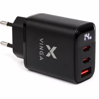 Зарядное устройство Vinga 2xUSB-C + USB-A Display 45W (VCR45ACCDB)