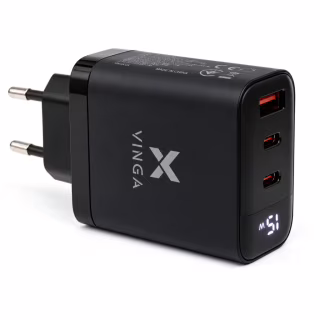 Зарядний пристрій Vinga 2xUSB-C + USB-A Display 65W (VCR65ACCDB)
