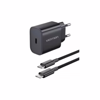 Зарядний пристрій Vention 1xUSB-C PD20W + cable USB-C to USB-C black (G16B0-EU)