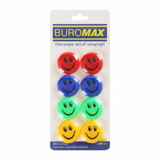 Магнит Buromax набор Смайлик цветной, 30 мм, 8 шт. в упаковке (BM.0032)