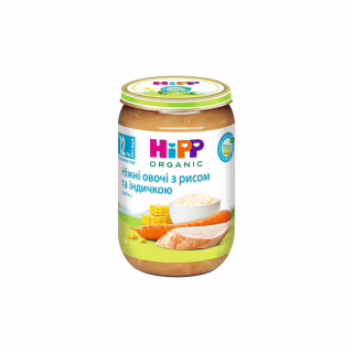 Детское пюре HiPP Organic Ніжні овочі з рисом та індичкою, 220 г (9062300110439)