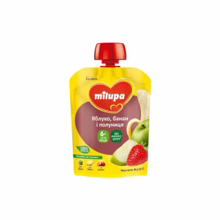 Детское пюре Milupa Яблоко, банан и клубника с 6 месяцев 80 г (6438091403587)