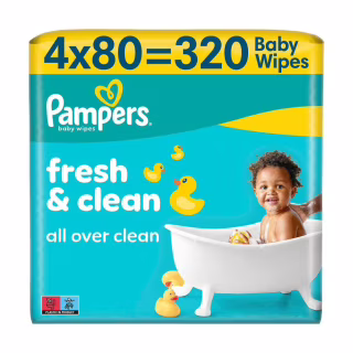 Дитячі вологі серветки Pampers Fresh Clean Baby Wipes 4 х 80 шт (320 шт) (8001841078052)