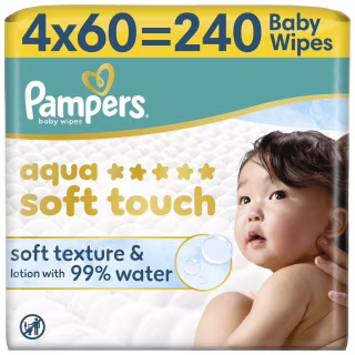 Детские влажные салфетки Pampers Aqua Soft Touch 4 x 60 pcs (240 pcs) (8006530140027)