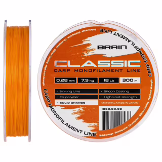 Волосінь Brain Classic Carp Line (solid orange) 300m 0.28mm 18lb 7.9kg (1858.80.98)