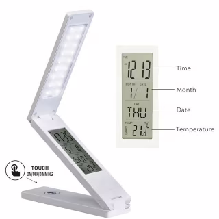 Настільна LED лампа акумуляторна 18LED/ Годинник+Дата+Температура/ ЗУ MicroUSB