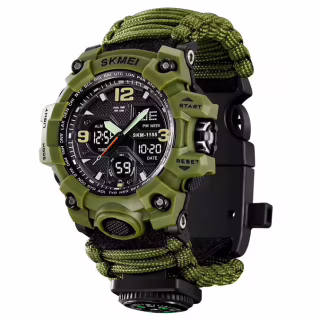 Наручні годинники SKMEI 1155BAG, PARACORD, ARMY GREEN, компас, термометр, свисток, кресало, 10461