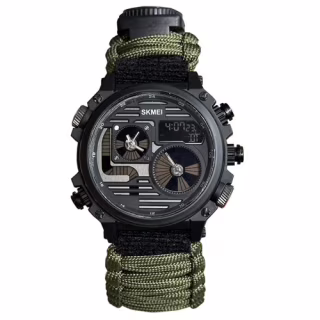 Годинники наручні SKMEI 2202AG, PARACORD, ARMY GREEN, компас, термометр, свисток, кресало, 10347